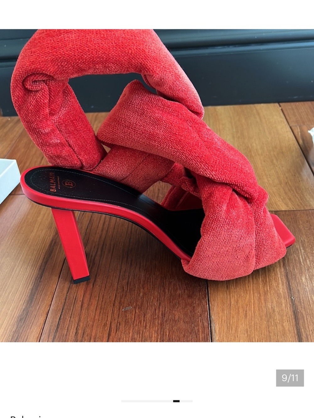 Balmain Red Velvet Knotted High Heel Sandals